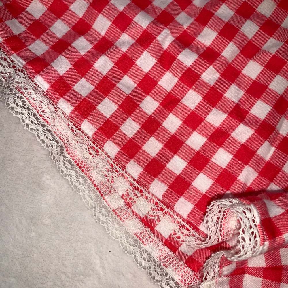 Colsie red white gingham pajamas set smocked spaghetti strap top shorts size XS - Picture 8 of 11